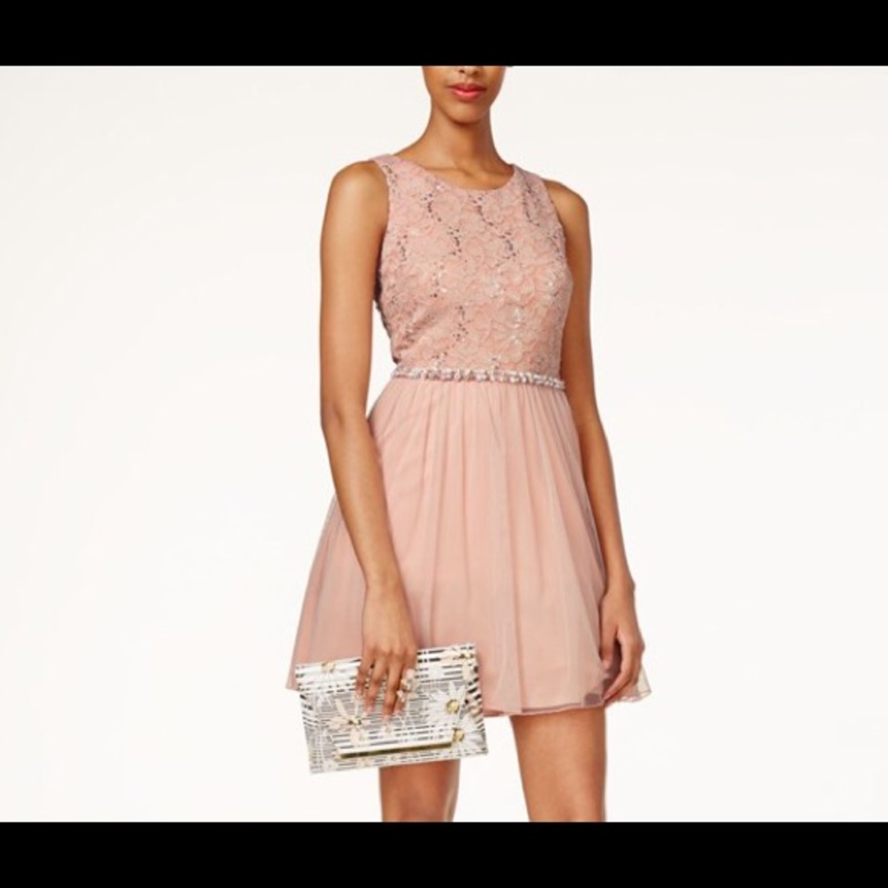 SPEECHLESS EMBELLISHED GLITTER-LACE DRESS